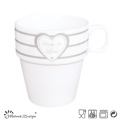 10oz Nueva taza empilable de China del hueso con el diseño de la etiqueta engomada de la tarjeta del día de San Valentín